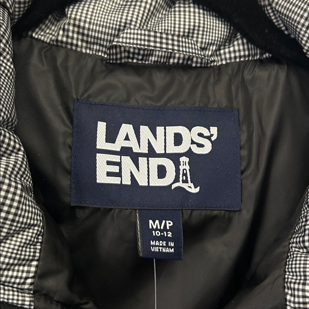 NWT Lands End Black and White Houndstooth Down Puffer Vest  Medium Petite - Picture 5 of 5